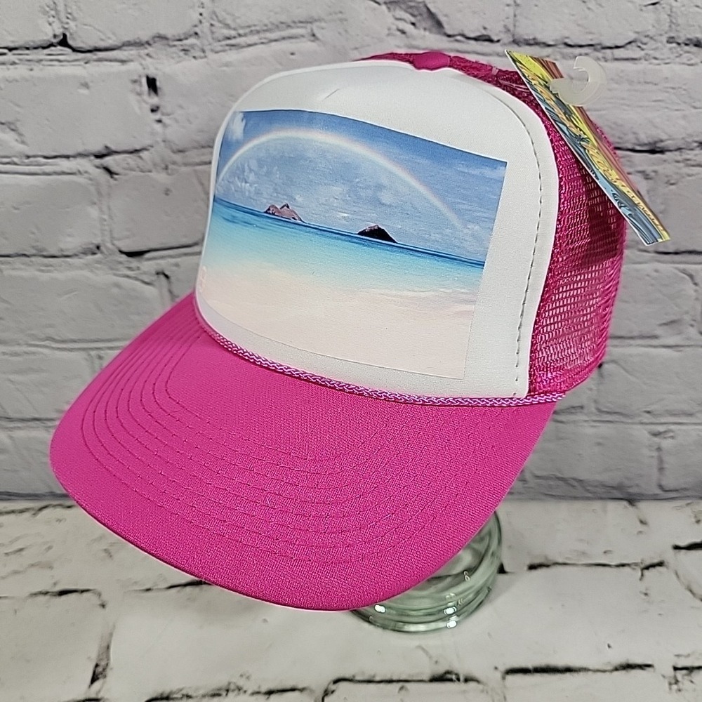 Island Vibes Hawaii Trucker Hat One Size Pink Rope Front Snapback Nissun Cap New